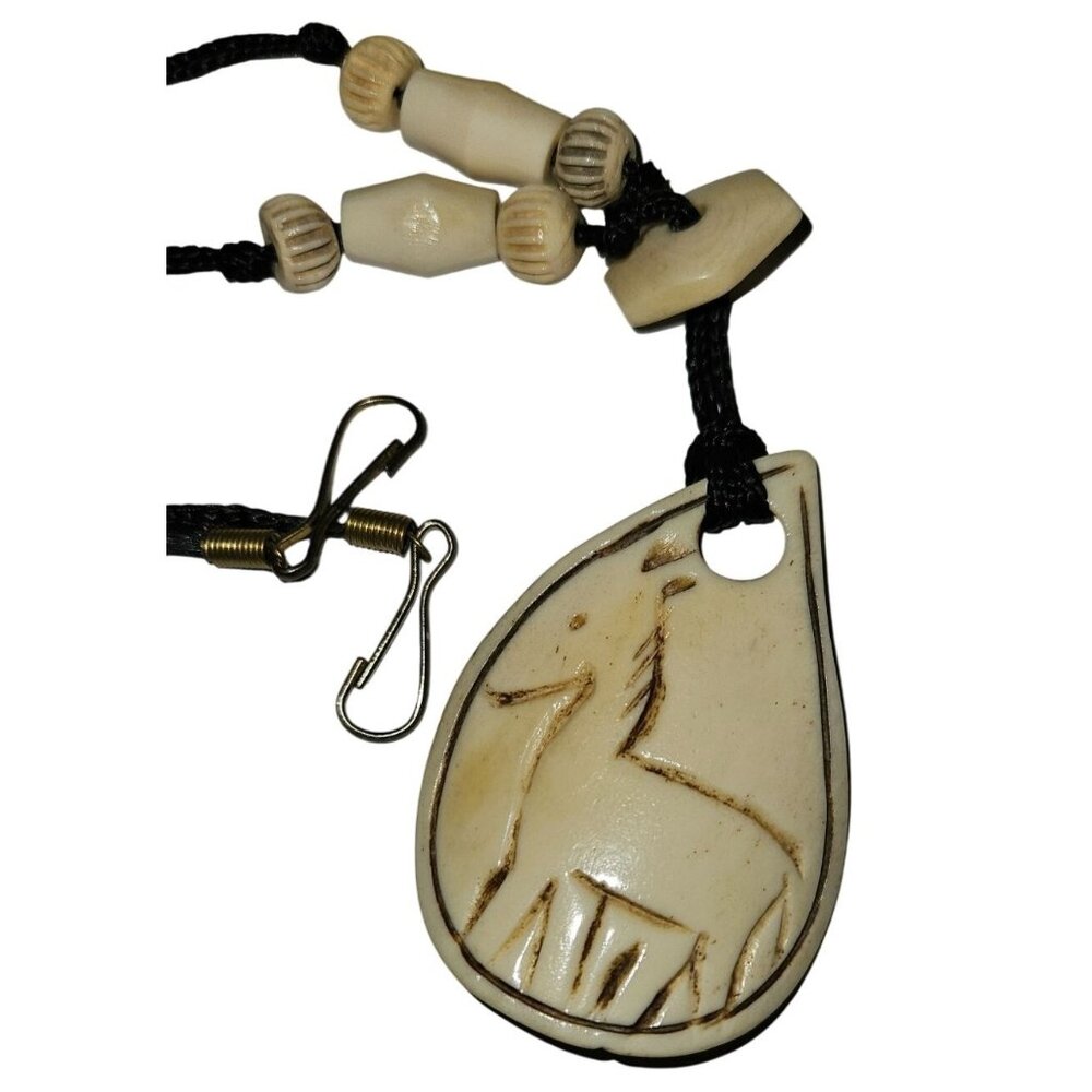 Vintage Necklace Carved Pendant‎ Primitive Horse Design 14"